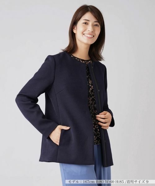 Leilian/レリアン ノーカラーショートコート【my perfect wardrobe】 ネイビー 9(M)