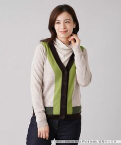 Leilian / レリアン カーディガン・ボレロ | 配色Vネックニットカーディガン