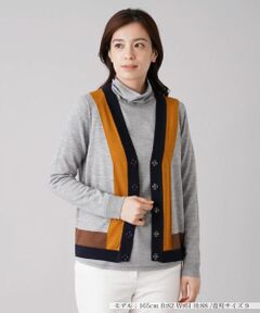 Leilian / レリアン カーディガン・ボレロ | 配色Vネックニットカーディガン