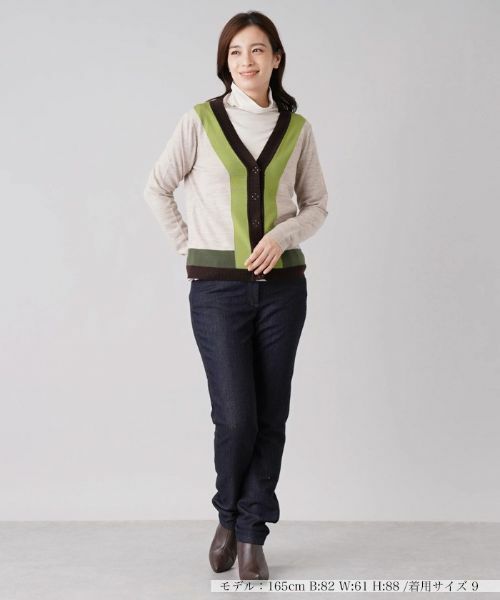 Leilian / レリアン カーディガン・ボレロ | 配色Vネックニットカーディガン | 詳細1