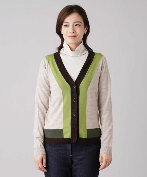 Leilian / レリアン カーディガン・ボレロ | 配色Vネックニットカーディガン | 詳細4