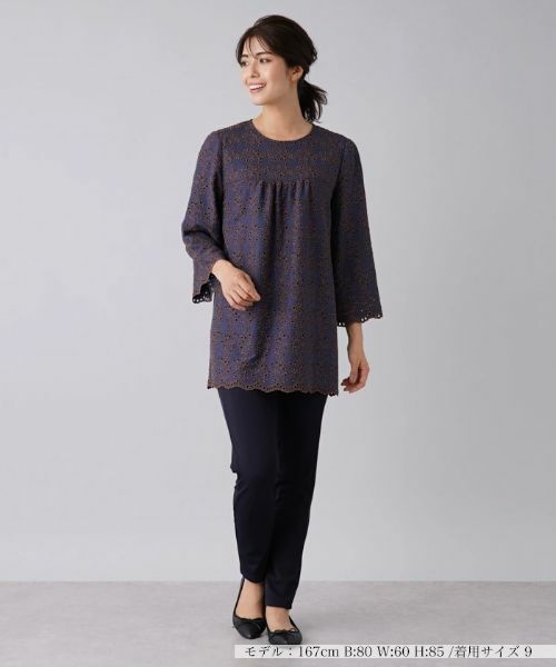 Leilian / レリアン シャツ・ブラウス | アイレットレース8分袖オーバーブラウス | 詳細1