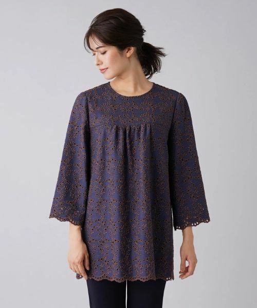 Leilian / レリアン シャツ・ブラウス | アイレットレース8分袖オーバーブラウス | 詳細4