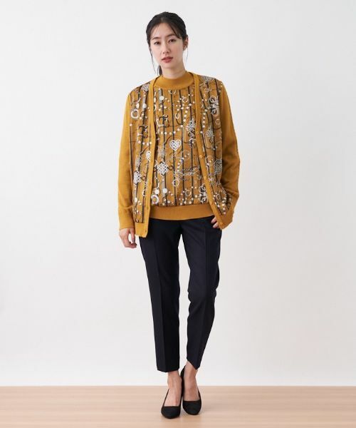 Leilian / レリアン カーディガン・ボレロ | プリント切替Vネックカーディガン【ROCHAS Premiere】【RATTI】 | 詳細1