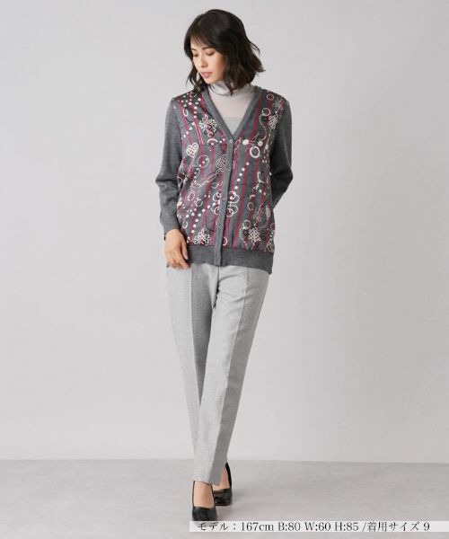 Leilian / レリアン カーディガン・ボレロ | プリント切替Vネックカーディガン【ROCHAS Premiere】【RATTI】 | 詳細2