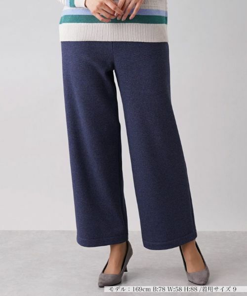 Leilian / レリアン その他パンツ | 【あったか素材】ウエストゴムワイドパンツ(ブルー系)