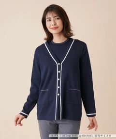 Leilian / レリアン カーディガン・ボレロ | 配色ラインVネックカーディガン