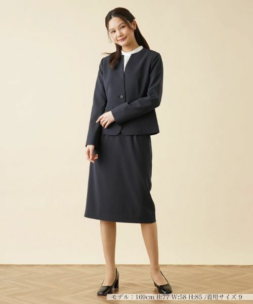 Leilian / レリアン テーラードジャケット | 【キャリアスタイル】ストライプノーカラージャケット | 詳細1