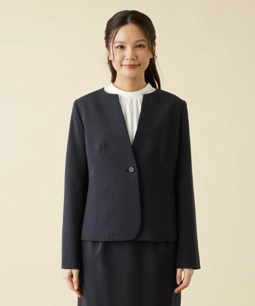 Leilian / レリアン テーラードジャケット | 【キャリアスタイル】ストライプノーカラージャケット | 詳細4