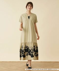 Leilian / レリアン ドレス | プリント切替キーネックワンピース