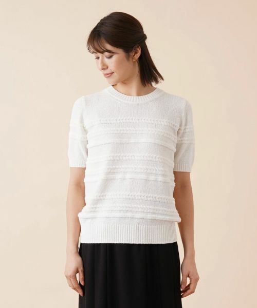 Leilian / レリアン ニット・セーター | ケーブルボーダークルーネックニット | 詳細7