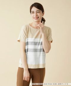 Leilian / レリアン ニット・セーター | ラメボーダー切替クルーネックニット【HAND】