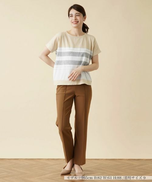 Leilian / レリアン ニット・セーター | ラメボーダー切替クルーネックニット【HAND】 | 詳細1