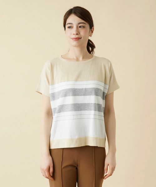 Leilian / レリアン ニット・セーター | ラメボーダー切替クルーネックニット【HAND】 | 詳細4