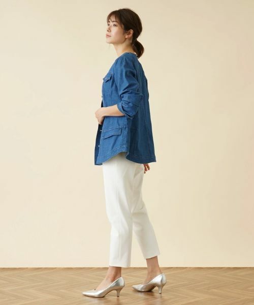 Leilian / レリアン テーラードジャケット | 洗えるノーカラーデニムジャケット【Leilian：EZUMI】 | 詳細2