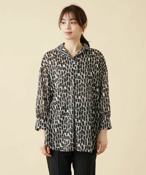 Leilian / レリアン シャツ・ブラウス | 総柄オープンカラーブラウス | 詳細7