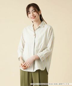Leilian / レリアン シャツ・ブラウス | マルチストライプ比翼ブラウス