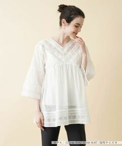 Leilian / レリアン シャツ・ブラウス | ピンタックレースチュニックブラウス