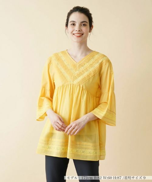 Leilian/レリアン ピンタックレースチュニックブラウス レモンイエロー系 9(M) Leilian/レリアン ピンタックレースチュニックブラウス レモンイエロー系 9(M)