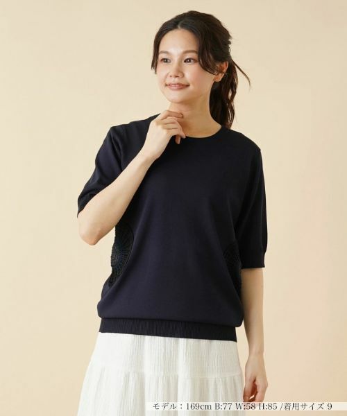 Leilian/レリアン サイドモチーフクルーネックニット【Leilian:EZUMI】 ネイビー 9(M) Leilian/レリアン サイドモチーフクルーネックニット【Leilian:EZUMI】 ネイビー 9(M)