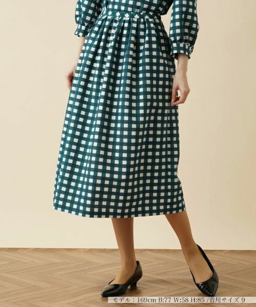 Leilian/レリアン ギンガムチェックフレアスカート グリーン系 9(M)
