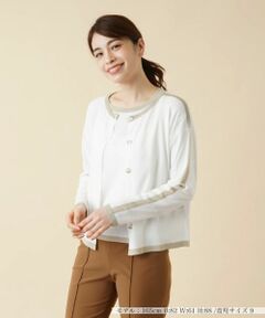 Leilian / レリアン カーディガン・ボレロ | 配色ラインクルーネックカーディガン【HAND】