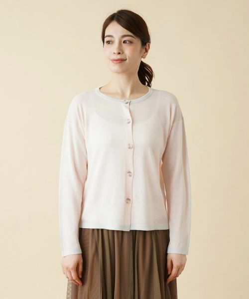 Leilian / レリアン カーディガン・ボレロ | 配色ラインクルーネックカーディガン【HAND】 | 詳細4