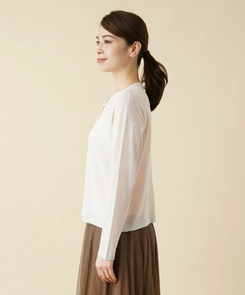 Leilian / レリアン カーディガン・ボレロ | 配色ラインクルーネックカーディガン【HAND】 | 詳細5