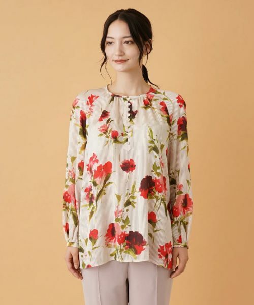 Leilian / レリアン シャツ・ブラウス | フラワー柄ヘンリーネックブラウス【ROCHAS Premiere】 | 詳細4