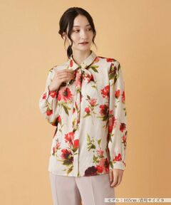 Leilian / レリアン シャツ・ブラウス | フラワー柄ボウタイ比翼ブラウス【ROCHAS Premiere】