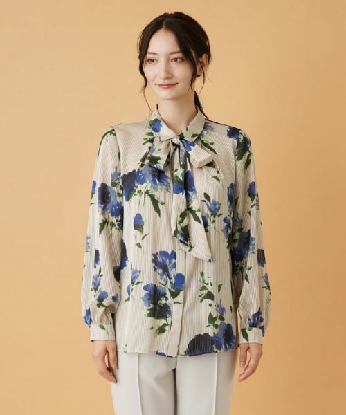 Leilian / レリアン シャツ・ブラウス | フラワー柄ボウタイ比翼ブラウス【ROCHAS Premiere】 | 詳細8