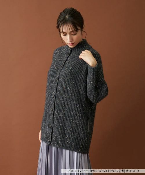 Leilian/レリアン ハイネックニットジャケット【LE TRICOT PERUGIA】 チャコールグレー 11(L)