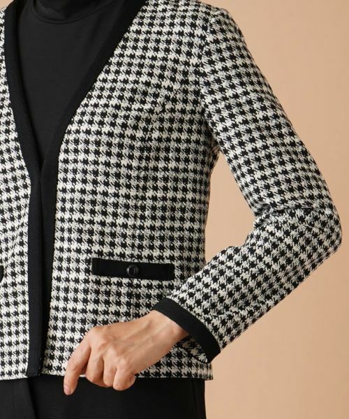 Leilian / レリアン テーラードジャケット | 千鳥格子柄ノーカラージャケット | 詳細10