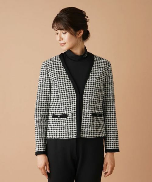Leilian / レリアン テーラードジャケット | 千鳥格子柄ノーカラージャケット | 詳細4