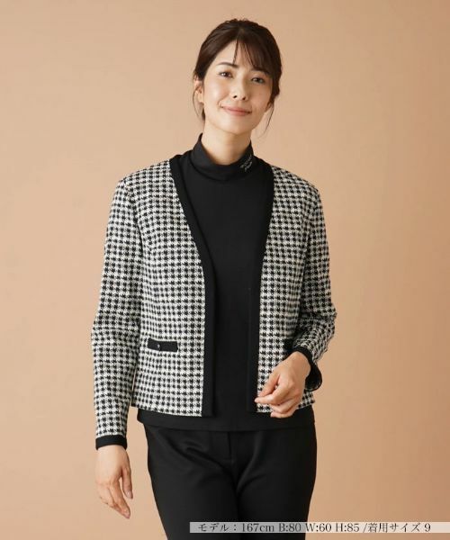 Leilian / レリアン テーラードジャケット | 千鳥格子柄ノーカラージャケット（ブラック）