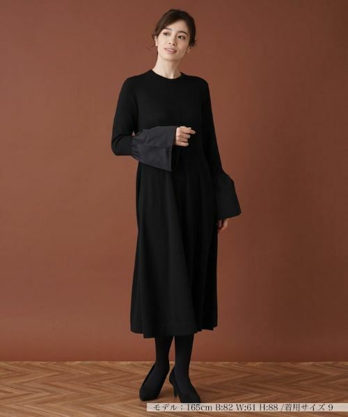 Leilian / レリアン ドレス | 【タウンエレガンス】ベルスリーブ切替フレアワンピース【Leilian:EZUMI】(ブラック)