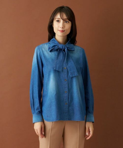 Leilian / レリアン シャツ・ブラウス | ボウタイデニムブラウス | 詳細11
