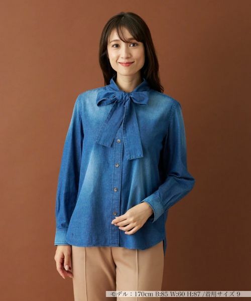 Leilian / レリアン シャツ・ブラウス | ボウタイデニムブラウス(ブルー系)