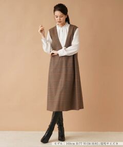 Leilian / レリアン ロング・マキシ丈ワンピース | チェックVネックジャンパースカート