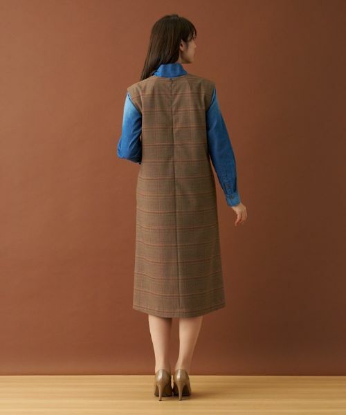 Leilian / レリアン ロング・マキシ丈ワンピース | チェックVネックジャンパースカート | 詳細15