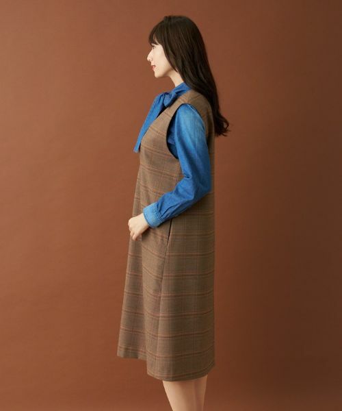 Leilian / レリアン ロング・マキシ丈ワンピース | チェックVネックジャンパースカート | 詳細18