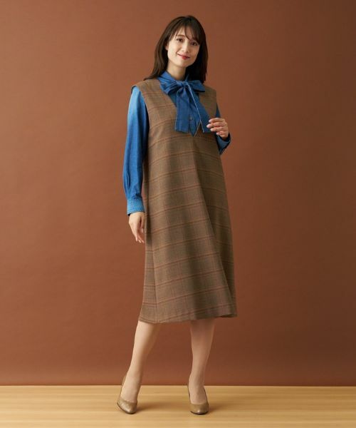 Leilian / レリアン ロング・マキシ丈ワンピース | チェックVネックジャンパースカート | 詳細2