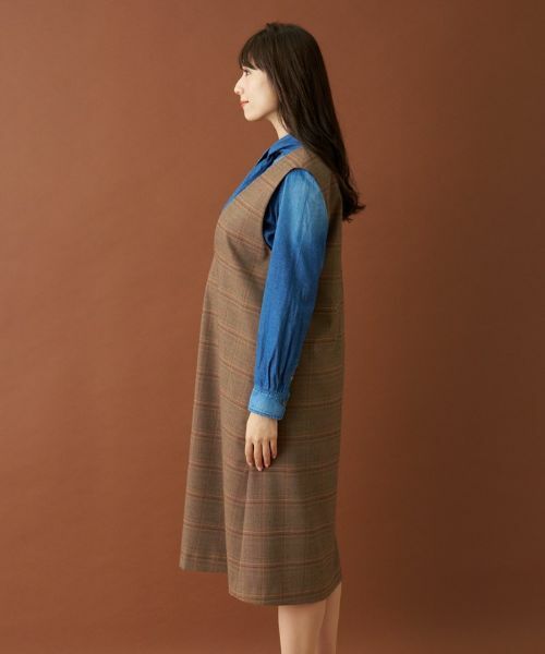 Leilian / レリアン ロング・マキシ丈ワンピース | チェックVネックジャンパースカート | 詳細21