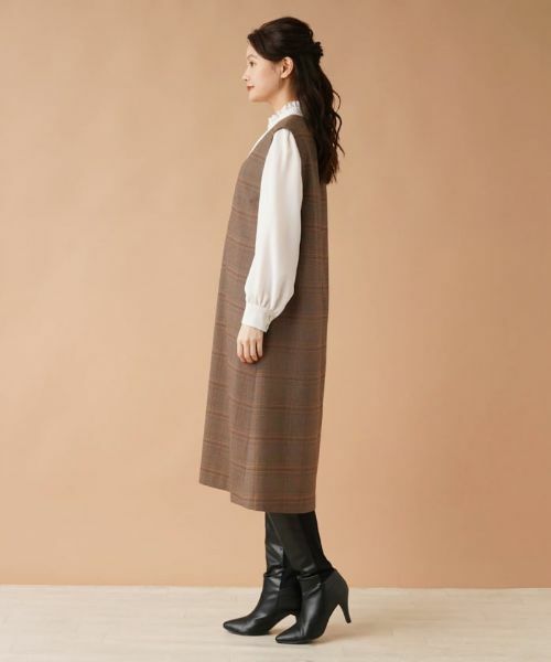 Leilian / レリアン ロング・マキシ丈ワンピース | チェックVネックジャンパースカート | 詳細23