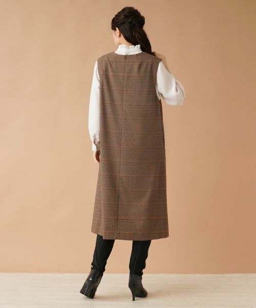 Leilian / レリアン ロング・マキシ丈ワンピース | チェックVネックジャンパースカート | 詳細24