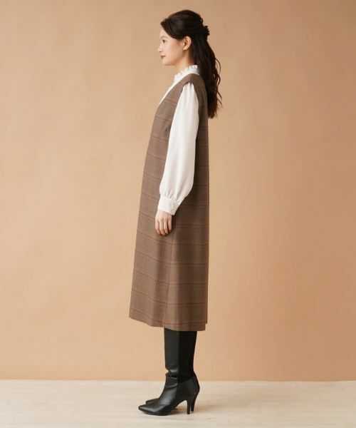 Leilian / レリアン ロング・マキシ丈ワンピース | チェックVネックジャンパースカート | 詳細26