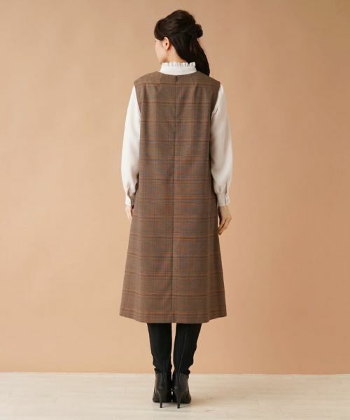 Leilian / レリアン ロング・マキシ丈ワンピース | チェックVネックジャンパースカート | 詳細27