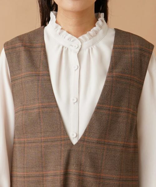 Leilian / レリアン ロング・マキシ丈ワンピース | チェックVネックジャンパースカート | 詳細28