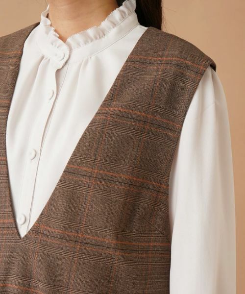 Leilian / レリアン ロング・マキシ丈ワンピース | チェックVネックジャンパースカート | 詳細30