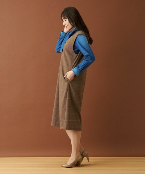 Leilian / レリアン ロング・マキシ丈ワンピース | チェックVネックジャンパースカート | 詳細4